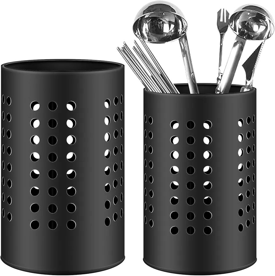 Leikurvo 2 piezas de soporte de utensilios de cocina para encimera: cesta de cubiertos de acero inoxidable para utensilios negros Caddy para organizar cajones y encimeras para todas las cocinas