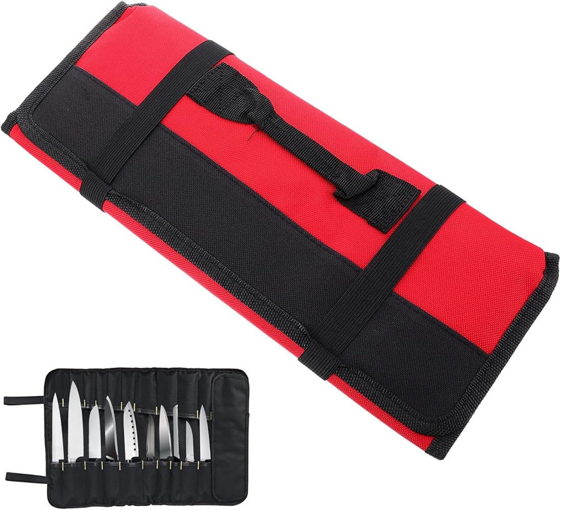 Hemoton Chefs Knife Roll Bag 22 Ranuras Cuchillo Porta Cubiertos Portátil Hogar Herramientas de Cocina Estuche Pouch Holder Utility Pocket for Outdoor Camping Bbq Red
