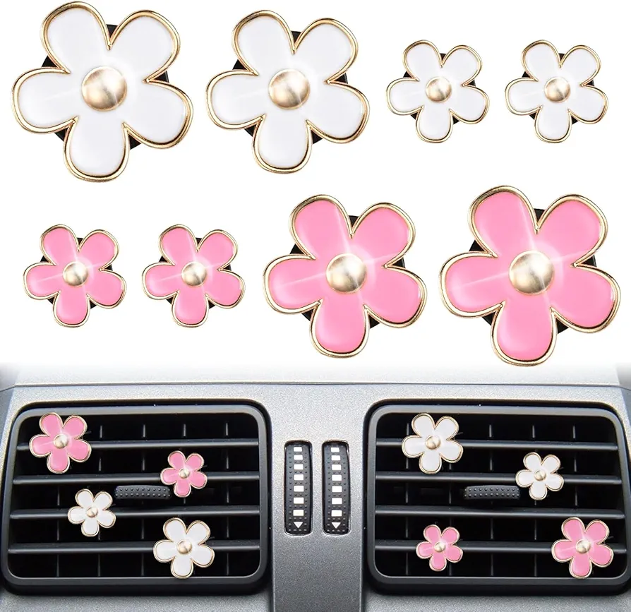 Clips de Ventilación,Darryy Clip de Ambientador para Automóviles 8PCS,Accesorios Coche Decoración Interior Mujer,Clip Difusor de Margarita Interior Estar Oficina Clip Ventilación(Blanco,Rosa )