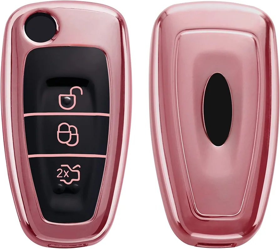 kwmobile Carcasa para Mando Compatible con Ford Llave de Coche Plegable de 3 Botones - Funda para Llaves de Coche con Botones de TPU - Rosa Oro Brillante