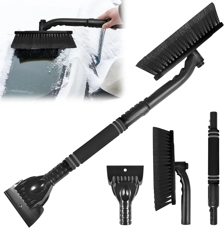 Cepillo de Nieve para automóvil, Rascador de Hielo Cepillo, raspador de Hielo para automóvil 2 en 1,Cepillo de Nieve rascador de Hielo, Cepillo para Nieve Extensible para AutomóViles (Negro)