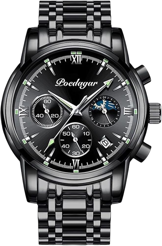 RORIOS Relojes Hombre Luminoso Calendario Reloj Impermeable Reloj de Pulsera con Correa en Acero Inoxidable Análogo Cuarzo Reloj para Hombre