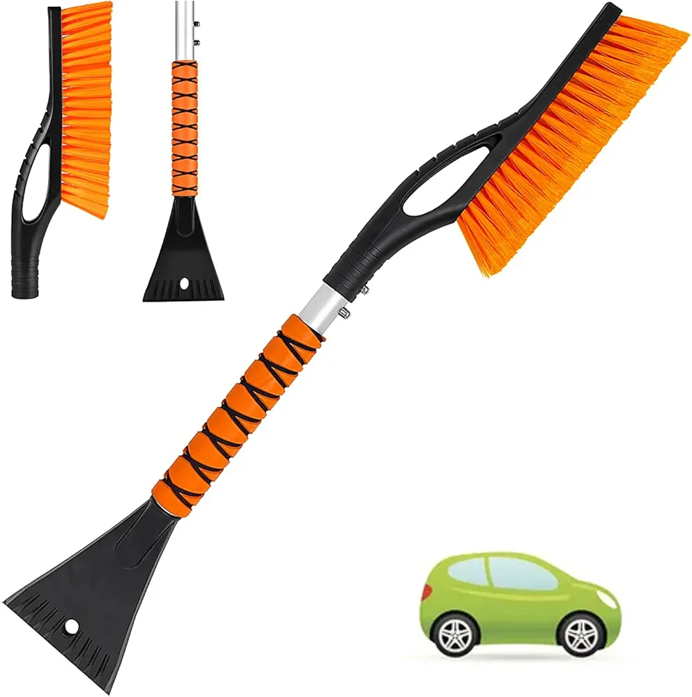Cepillo de nieve desmontable 2 en 1 de 27 pulgadas con mango ergonómico de espuma, adecuado para automóviles