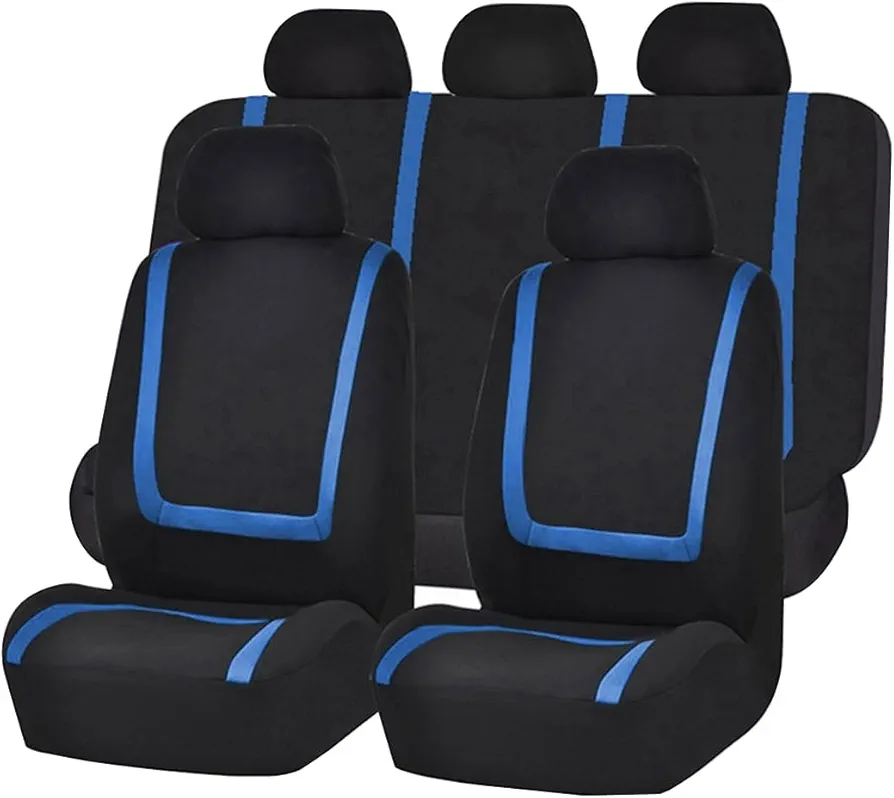 JNNJ 9 Piezas Protector Universal para Asiento de Coche, Protector de Asiento Delantero para Conductor y Copiloto, Fundas Coche Asientos Accesorios Universales para SUV Camión Transportar(Azul)