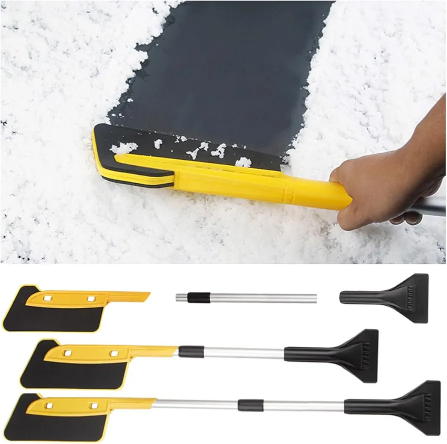 CGEAMDY Rascador de Hielo 2 en 1 Coche Parabrisas, Coches y Camiones Raspador Vidrio Desmontable Automóviles, Nieve Cepillo Accesorios Desmontable Extensible para Camiones Vehículos Todoterreno