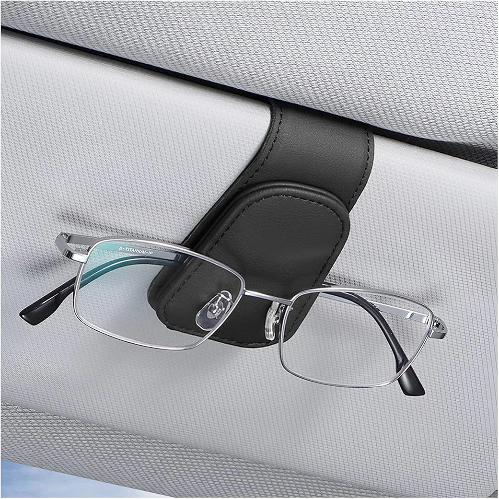 CGEAMDY Soportes De Gafas De Coche, Clip Magnético De Cuero para Colgar Gafas para Visera De Coche, Accesorios Universales para Visera De Coche De Cuero PU para Vasos, Tarjetas (Negro)