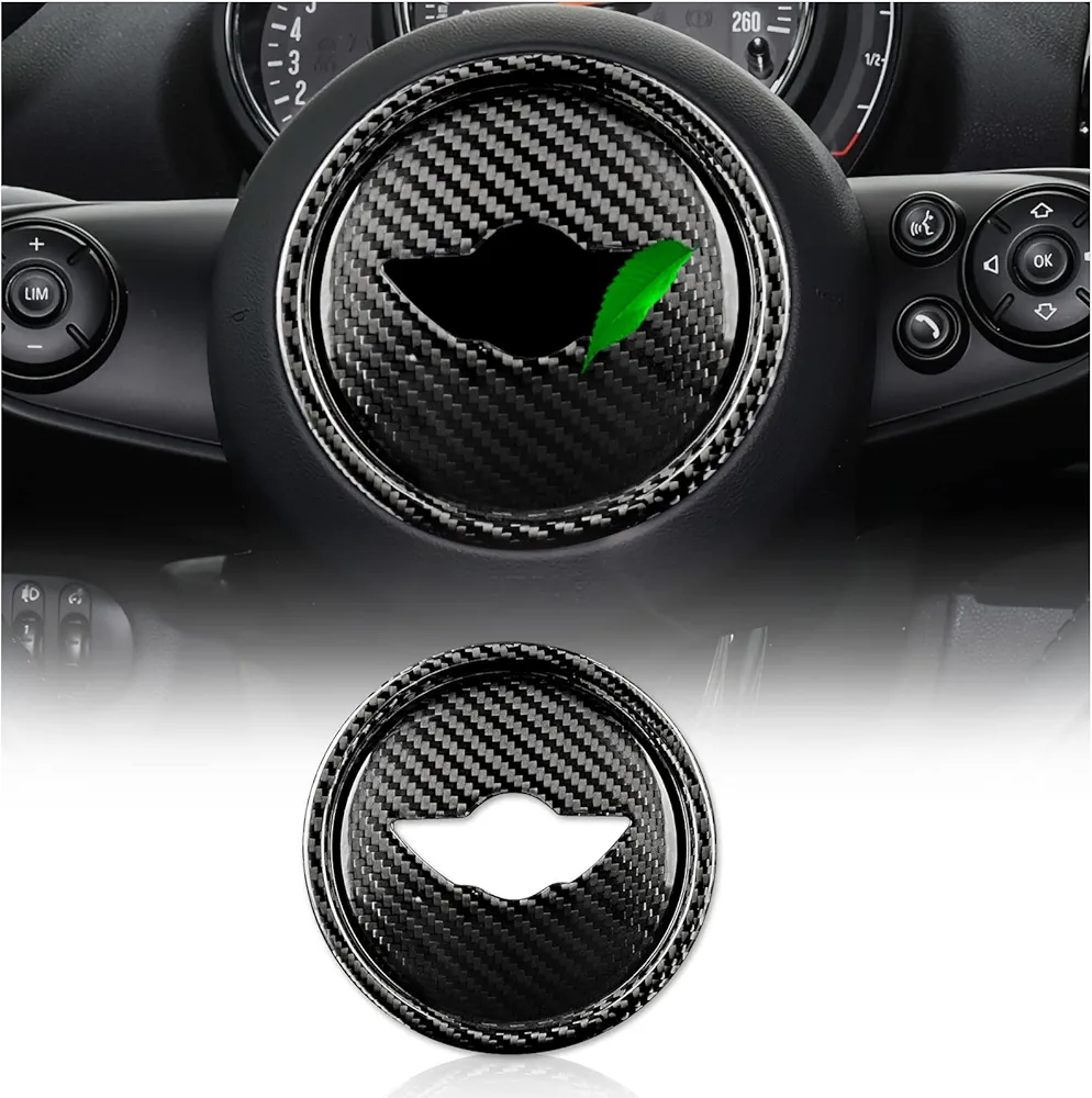 KUNGKIC Fibra de carbono para volante de coche, cubierta de marca central, pegatinas decorativas para Mini Cooper Clubman F54 F55 F56 F57 F60 Countryman Accesorios Negro