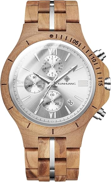 RORIOS Hombre Relojes de Madera Impermeable Cuarzo Japonés con Correa de Madera Reloj de Pulsera Natural Cronógrafo Reloj para Hombres