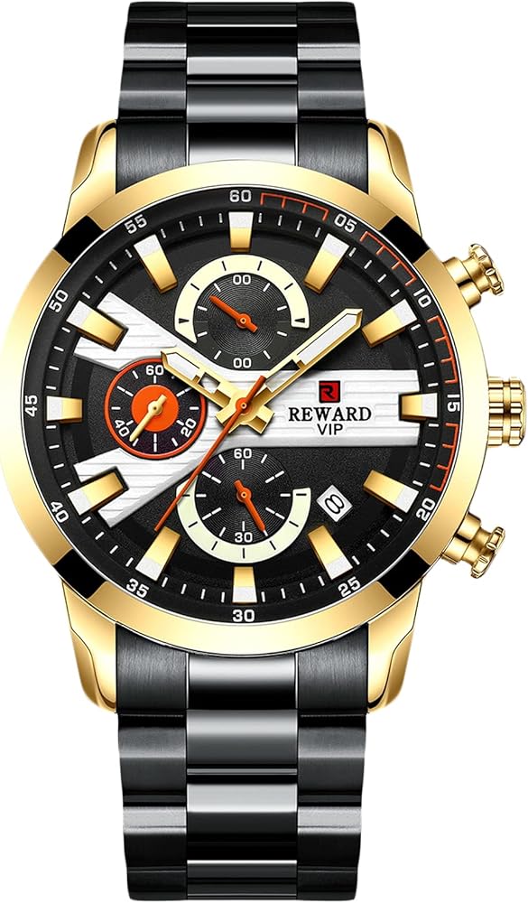 RORIOS Hombre Relojes Impermeable Analogicos Cuarzo Reloj con Correa de Acero Inoxidable Cronografo Deportivo Relojes de Pulsera para Hombre