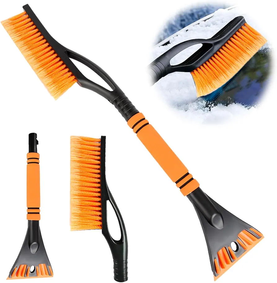 Car Cepillo de Nieve,Raspador de Hielo Cepillo de Nieve,Rascador de hielo para coche,Rascador de nieve estable,Cepillo para Nieve con Rascador de Hielo 2in1 para Automóviles Camiones(Negro) (Naranja)