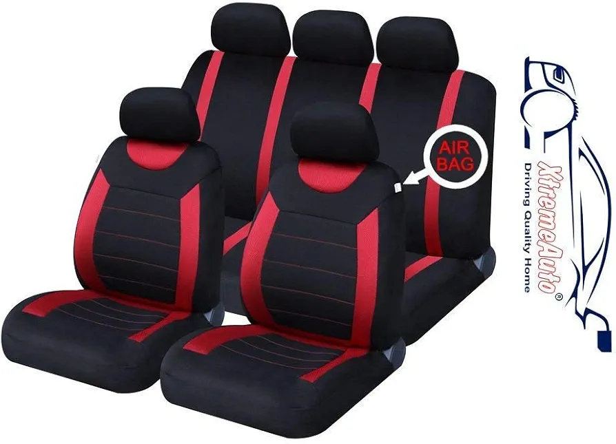 Xtremeauto SS5293.TYPE6 Juego Completo de Fundas Universales para Asientos de Automóvil, Rojo/Negro