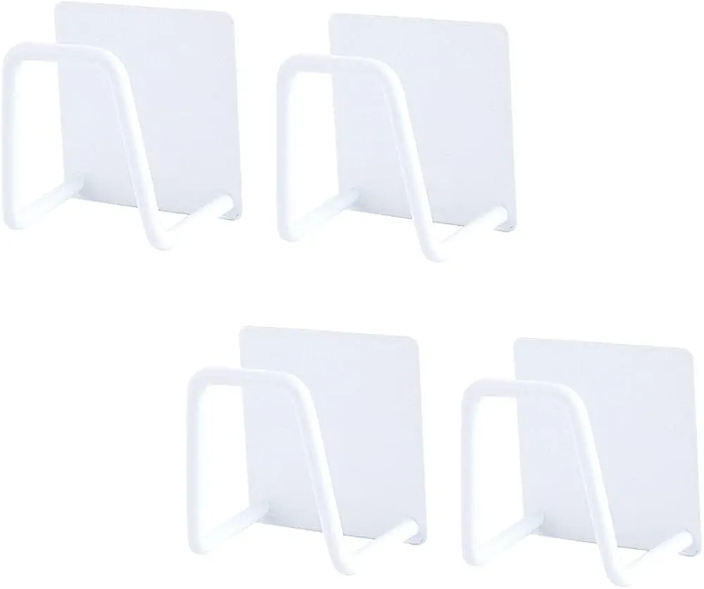 TOFBS 4 Piezas Porta Esponja Autoadhesivo para Cocina Fregadero, Acero Inoxidable Impermeable Soporte de Esponja Ganchos para Paños de Cocina, Cepillo, Tapa de Olla (Blanco)