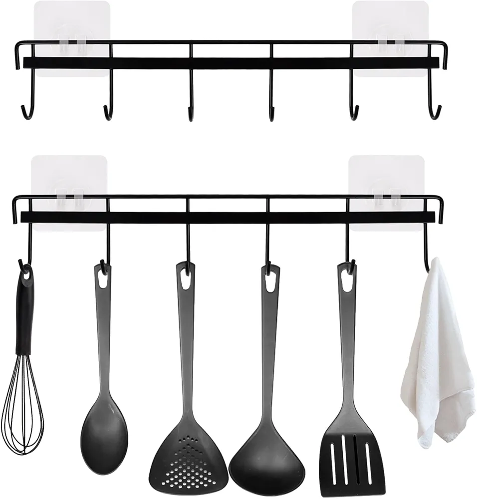 Colgador Utensilios Cocina, Soporte para Utensilios de Cocina con 6 Ganchos Estante Colgante de Cocina sin Taladro, Barra de Herramientas de Cocina Autoadhesiva