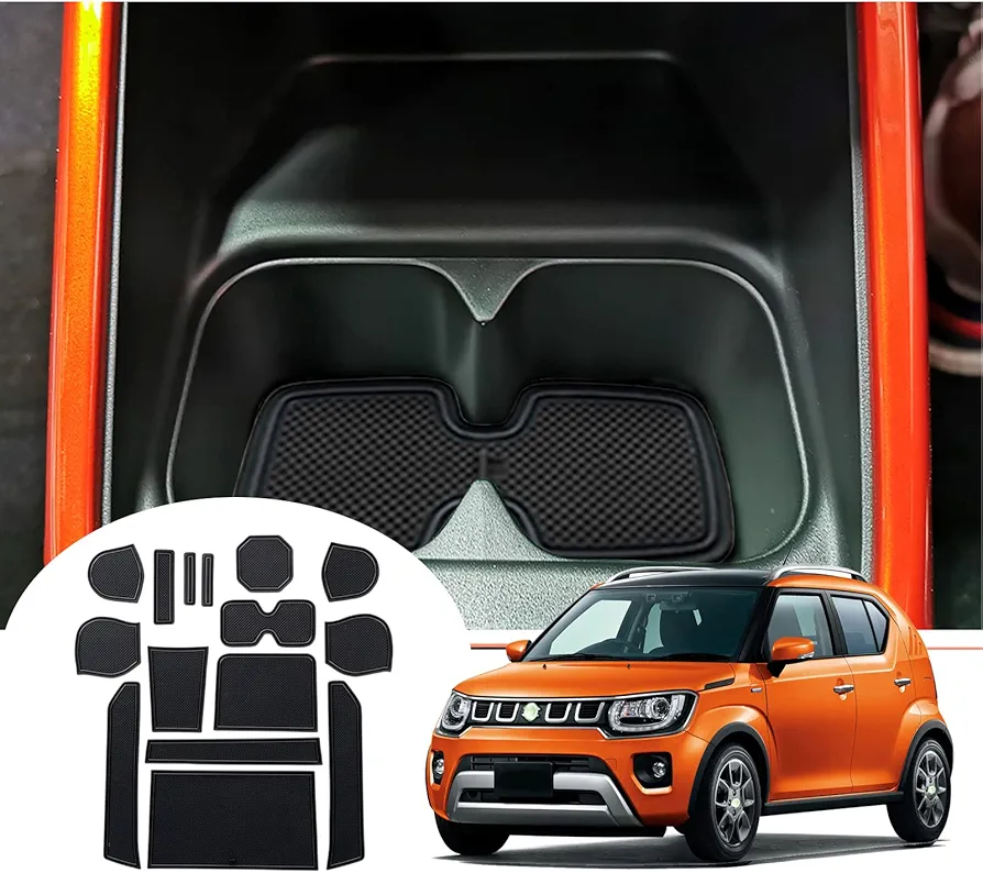 GAFAT Suzuki Ignis 2017-2023 2024 Alfombrillas Antideslizantes de Goma para Consola Central, Soporte para Bebidas, Esteras para Puerta, Suzuki Ignis Accesorios (Negro)