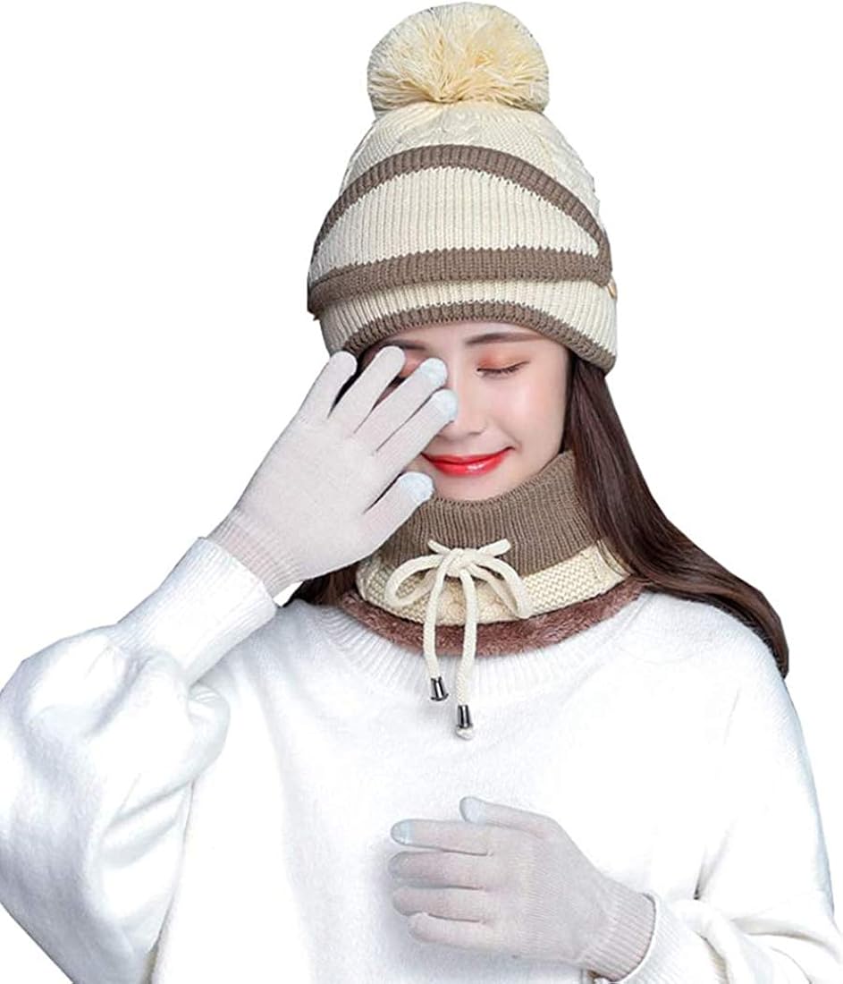4 en 1 Conjunto de Bufanda de Invierno para Mujer, (Gorro de Punto, Gorro Cálido, Cubierta Facial, Protección para los Oídos, Guante)