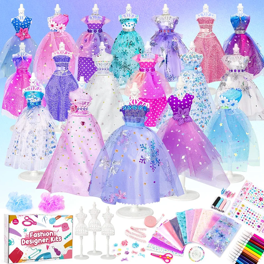 Sanlebi Diseña la Moda Niña, Kit Costura con Telas Fashion Designer Studio Manualidades Niños 8 9 10 11 12 Años