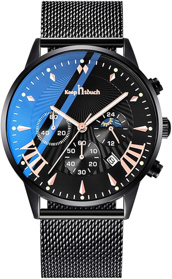 MICGIGI Reloj de Pulsera analógico de Cuarzo para Hombre con Correa de Malla de Acero Inoxidable Resistente al Agua