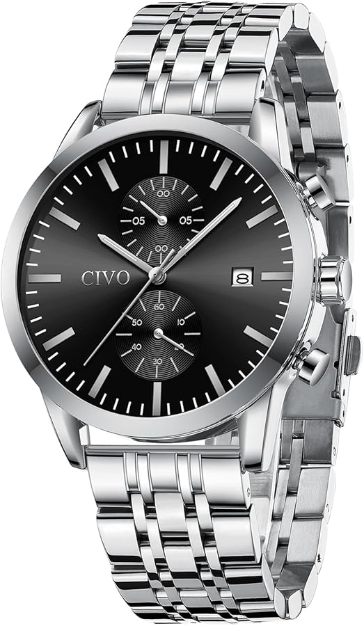CIVO Acero Reloj Hombre de Pulsera Analógico Reloj Vestir Calendario Grande Relojes Hombre Cronógrafo Reloj Caballero Elegante Vintage Relojes Lujo Clasico Luminox