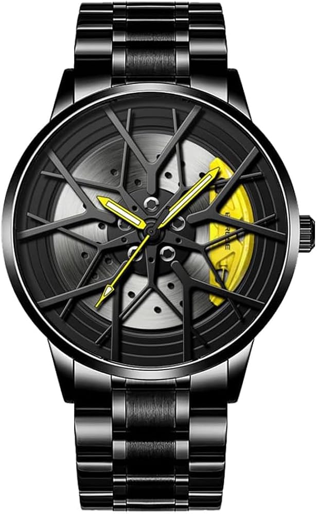 MIDYUID Reloj de hombre con freno de coche, discos de diseño, ruedas para coche, llantas impermeables de acero 3D Fashion Sport reloj de pulsera