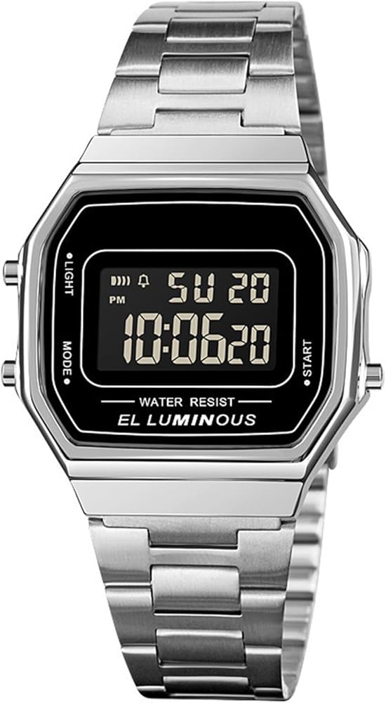 ROSEBEAR Reloj digital de cuarzo para hombre,Reloj de pulsera electrónico multifuncional para hombre,Reloj de negocios con luz trasera LED, correa de acero inoxidable