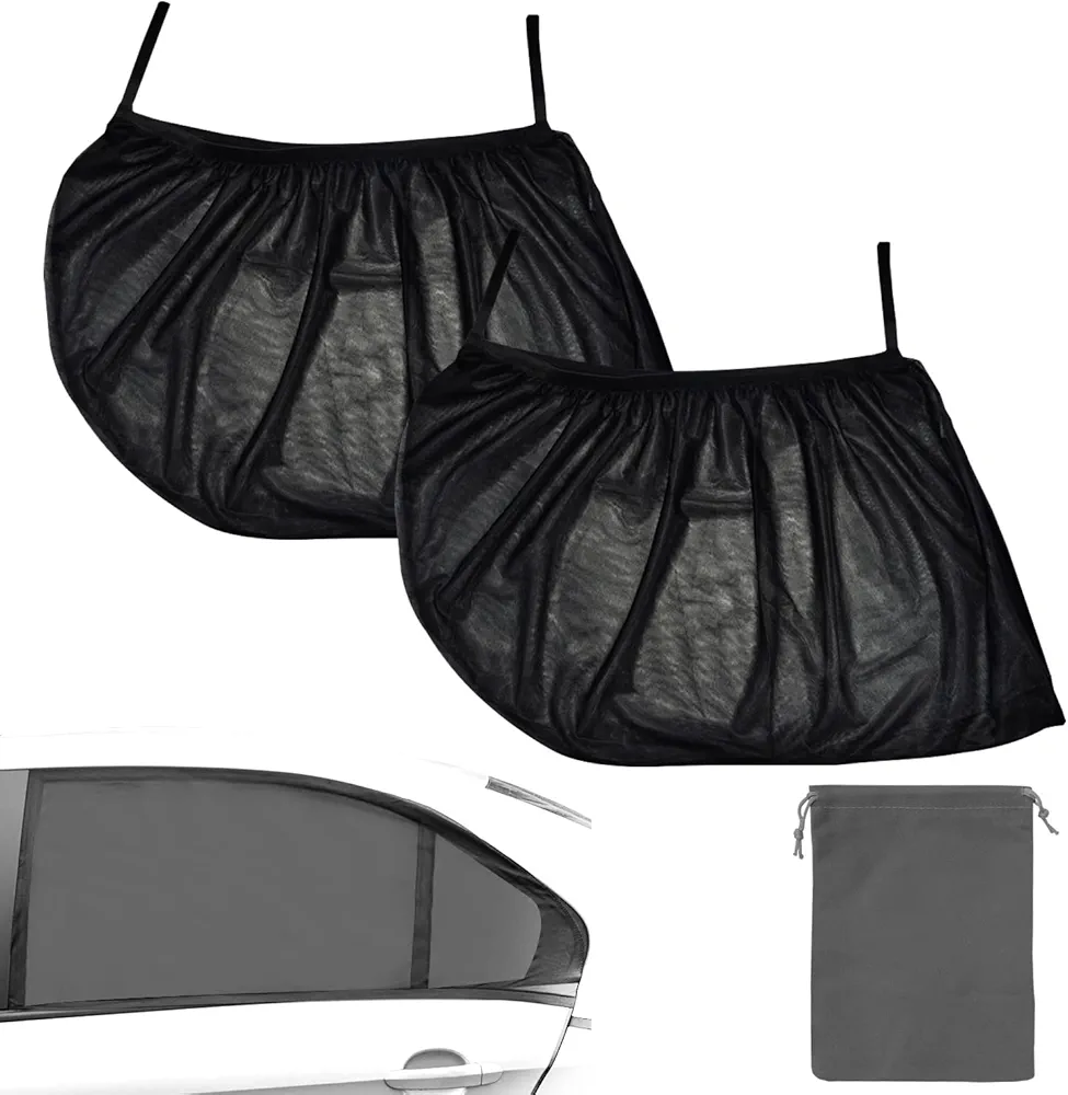 2 parasoles de Coche con 1 Bolsa de Almacenamiento, Escudo térmico para Ventana, Parasol Tipo Cubierta, Parasol de Malla de Gasa Negra con protección UV.