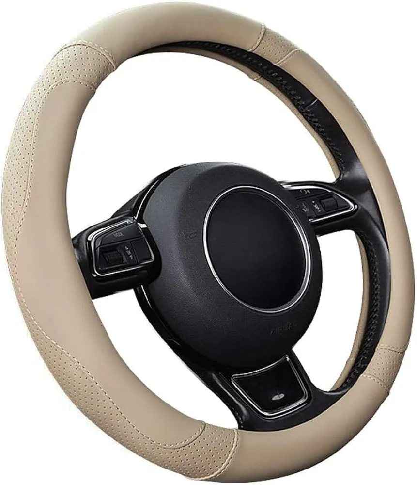 SFONIA Cubierta del Volante Fundas para Volante de Cuero del Microfibra Universal 37-38cm / 15" Antideslizante Transpirable Durable (Color Beige)