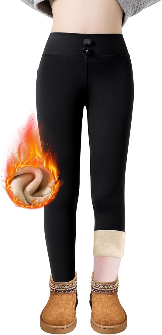 FILOWA Leggings Térmicos para Niña Infantiles Forro Polar Largos Pantalones Suaves Calentitos Mallas Cálido Stretch Legging Cintura Alta Elásticos Malla para Niños Adolescentes Invierno Ropa 4-16 anos