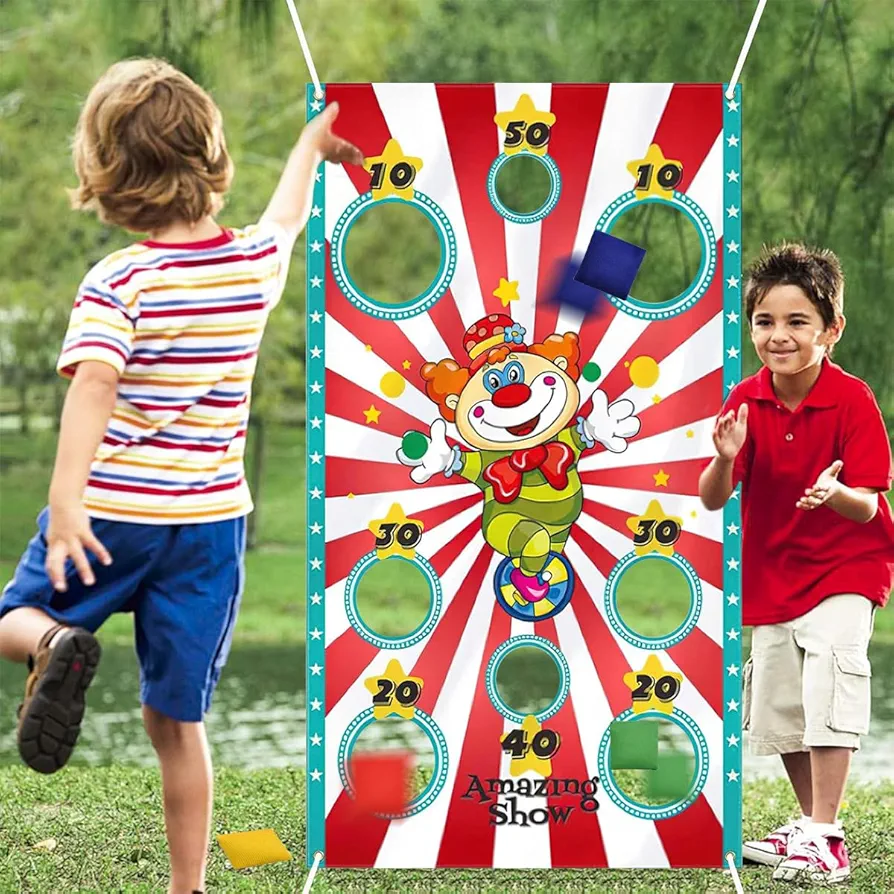 Carnaval Juego Lanzamiento Payaso con 3 Bean Bags,Carnival Toss Games Banner,Pancarta Juego Lanzamiento Circo Payaso,Circo Juego Lanzamiento Pancarta,para Interior y Exterior Juguetes Niños