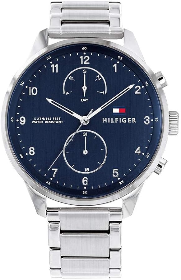 Tommy Hilfiger Reloj Analógico de Cuarzo multifunción para Hombre con Correa en Acero Inoxidable Plateada - 1791575