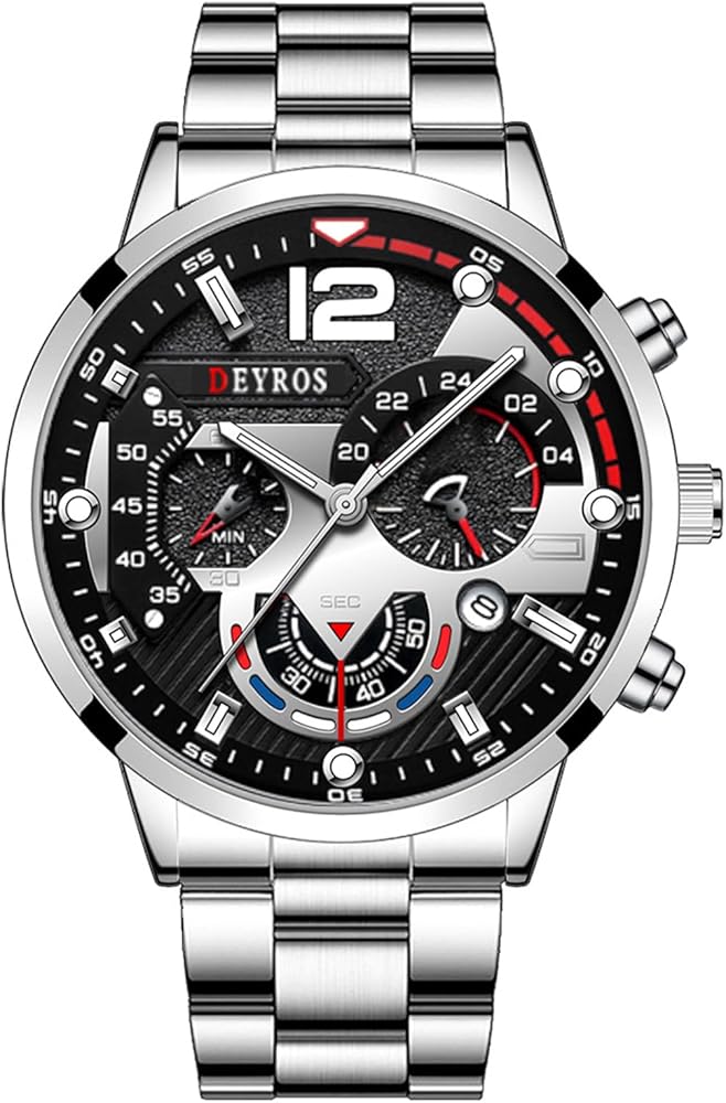 Silverora Reloj de pulsera analógico de cuarzo para hombre con manecillas luminosas, multiesfera tridimensional, con herramientas, regalos para hombres, color plateado, Pulsera