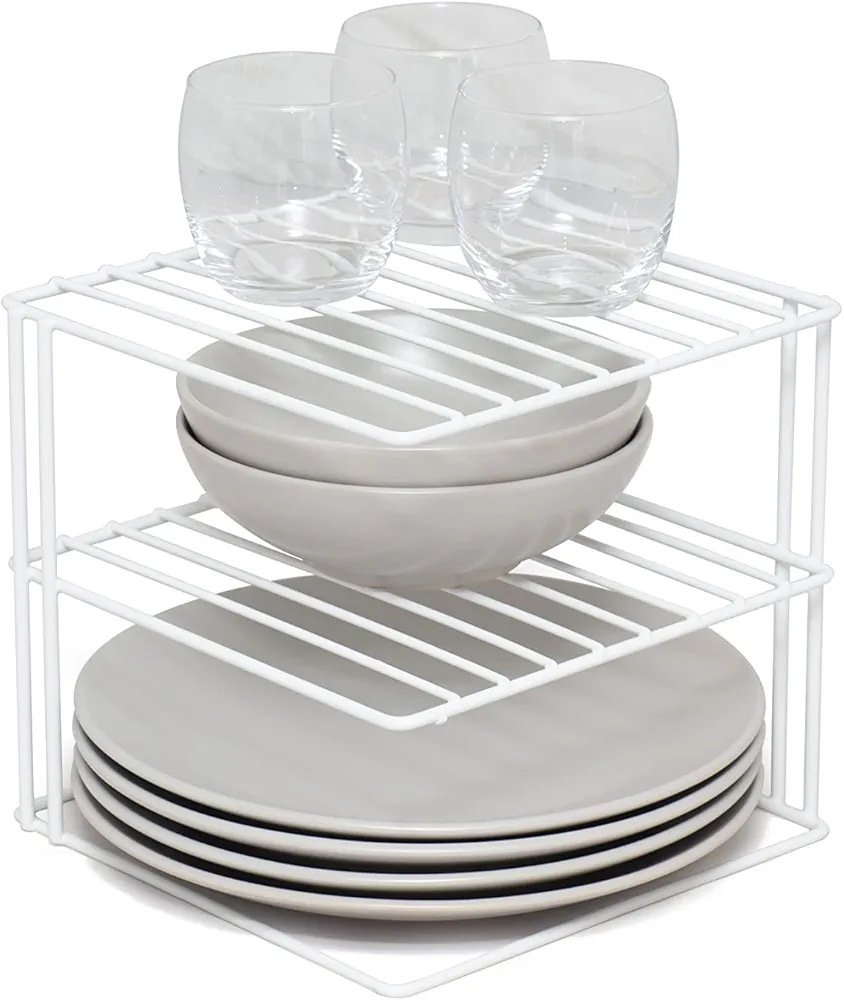 simplywire - Soporte para vajilla de 3 niveles - Organizador de armarios de cocina - Blanco - Cuadrado