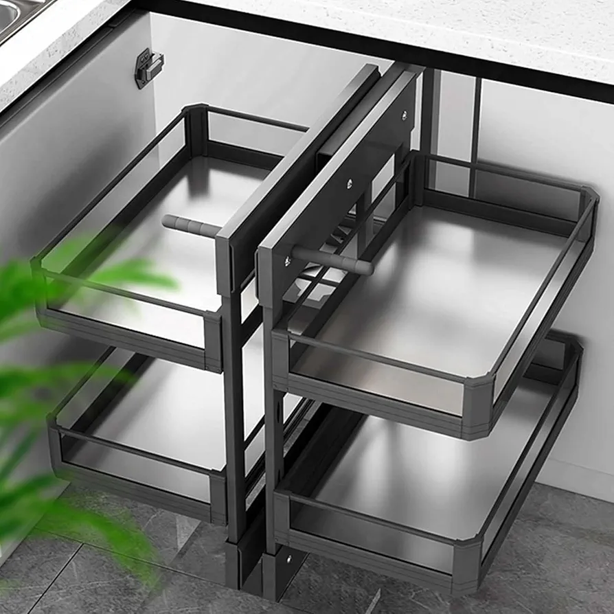 Organizador de esquina extraíble con 4 estantes de canasta, solución de almacenamiento deslizante para ollas y platos en la cocina del hogar