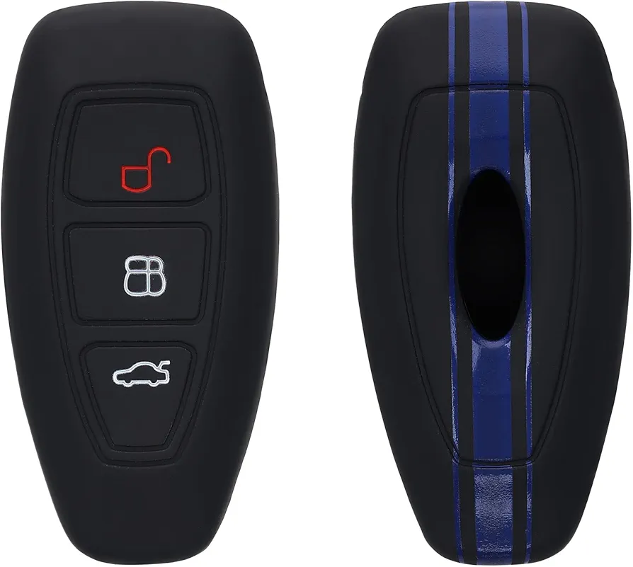 kwmobile Carcasa Compatible con Llavero de Ford Llave de Coche Keyless Go de 3 Botones Funda - Funda para Mando de Coche de Silicona - Azul/Negro