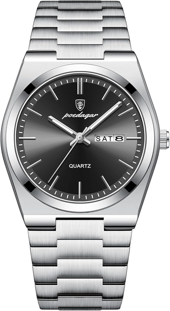 FORSINING Reloj de pulsera para hombre de negocios de 18 mm, correa de acero inoxidable, calendario, visualización de fecha, impermeable, analógico, relojes de cuarzo