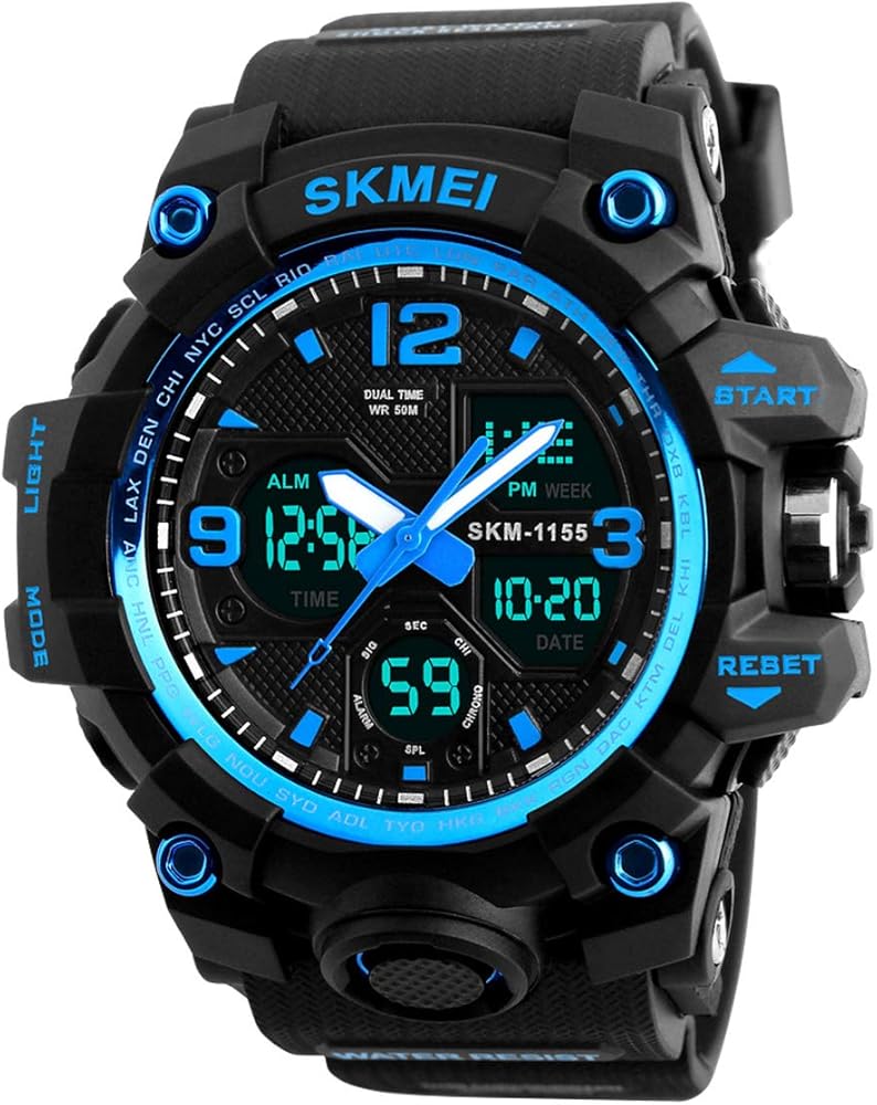 Dayllon Reloj de Pulsera para Hombre, analógico, Digital LED 50 m Resistente al Agua, para Deportes al Aire Libre Militar Multifuncional Casual Doble Pantalla cronómetro 12 h/24 h