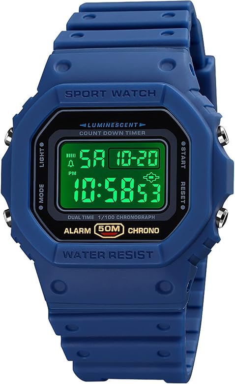 Nicoone Reloj digital para hombre con retroiluminación, resistente al agua, resistente a los golpes, reloj de pulsera con alarma/cronómetro/cuenta regresiva