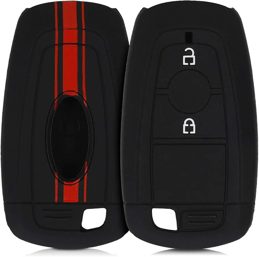 kwmobile Carcasa Compatible con Llavero de Ford Llave de Coche Keyless Go de 2 Botones Funda - Funda para Mando de Coche de Silicona - Rojo/Negro