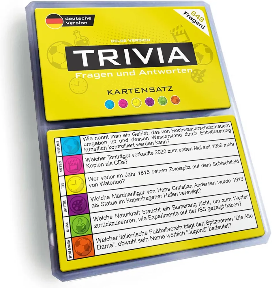 Juego de cartas Trivia, preguntas y respuestas, juego de expansión, juegos de mesa, cuestionarios, versión amarilla [idioma alemán]