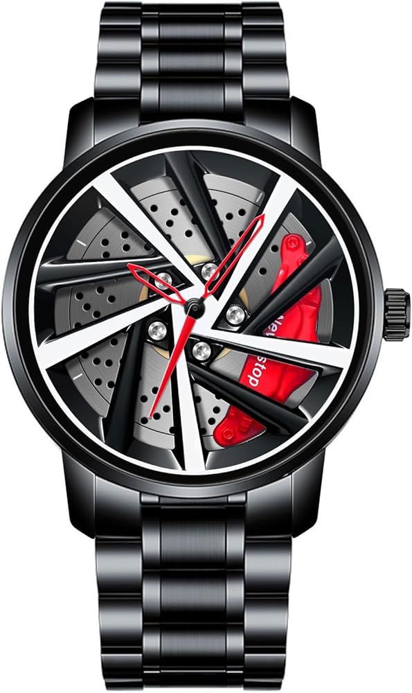 CIVO Reloj con Pulsera de Acero Hombre: Analógico Relojes Negro - Elegante Relojes para Hombre Rueda de Coche Llanta