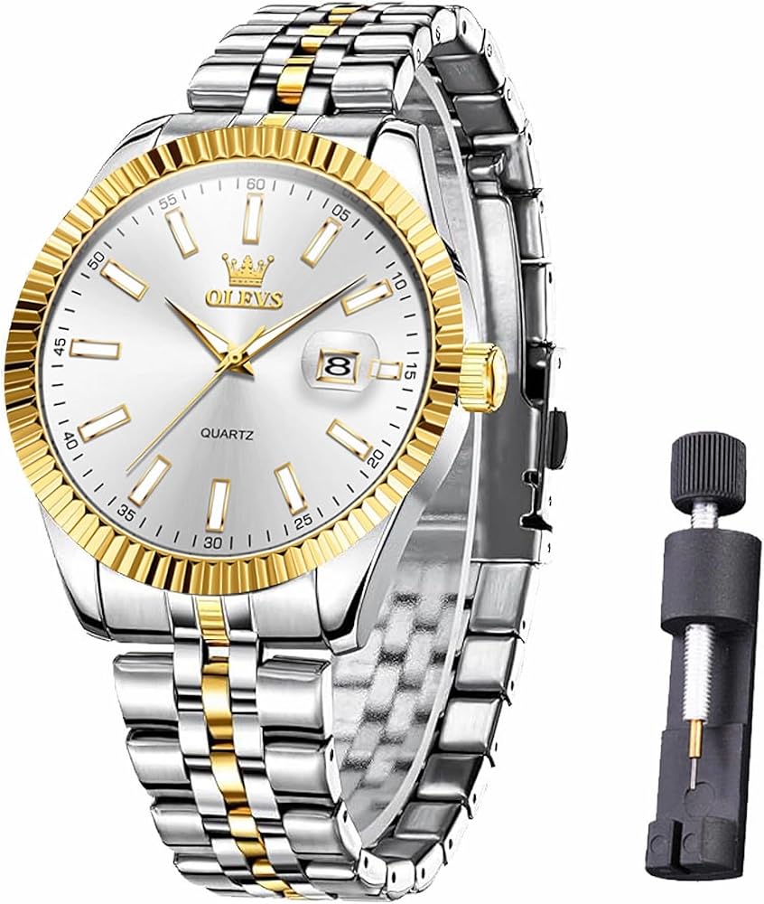 Raitown Reloj Hombre Acero Inoxidable Impermeables Cuarzo Gran Dial Clásicos Luminoso Dorado Plateado Negro Relojes para Hombres