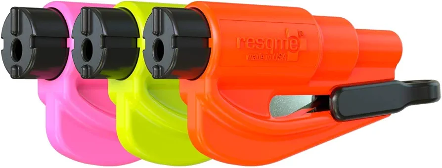 RESQME, Inc 63093230359 herramienta de escape de coche original de 3 pulgadas, amarillo de seguridad), cortador de cinturón de seguridad y romper cristales de ventana 2 en 1