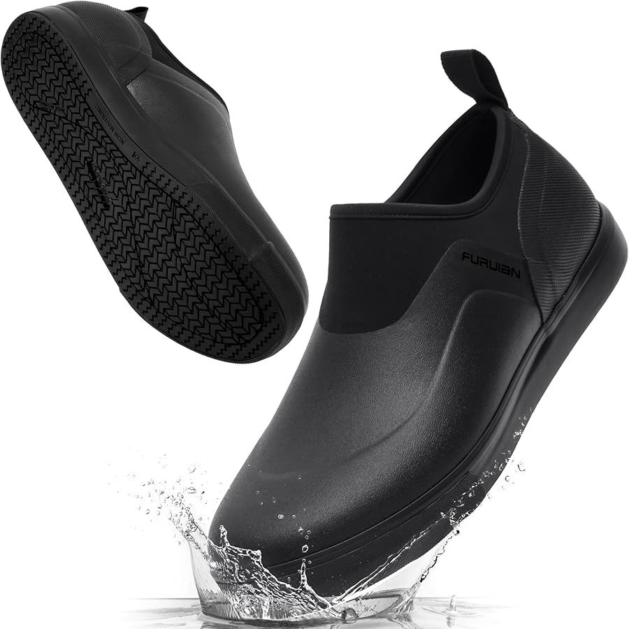 Furuian Non Slip Work Shoes for Men All Black Waterproof Shoes Oil Resistant Food Service Shoes Lightweight Kitchen Chef Shoes for Restaurant, Hospital Zapatos Antideslizantes para Hombre