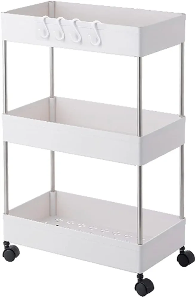 Beowanzk Carrito Auxiliar con Ruedas Cocina Baño Peluqueria Camarera Limpieza Carrito Organizador Almacenaje Blanco Carrito para Libros 3 Capas (Blanco)