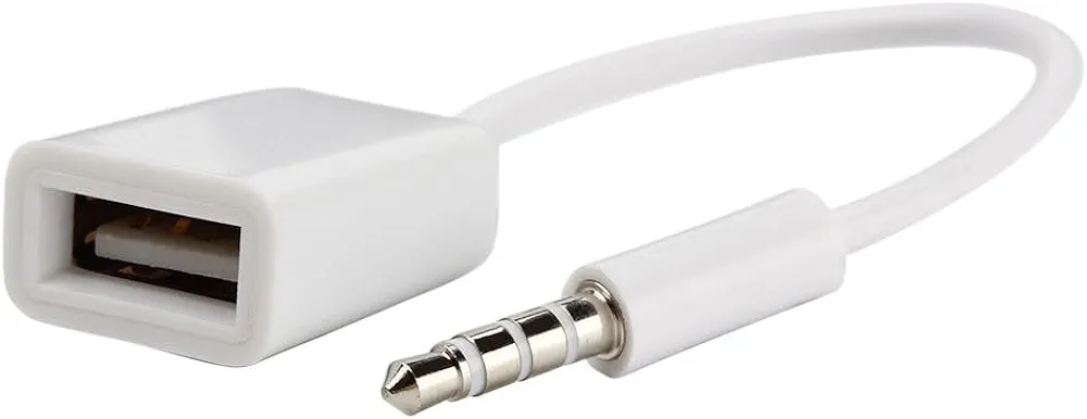Adaptador USB con Conector de 3,5 mm, Adaptador de Conector USB, Conector de Audio AUX para automóvil a Puerto USB 2.0, Cable convertidor AUX-USB - Blanco