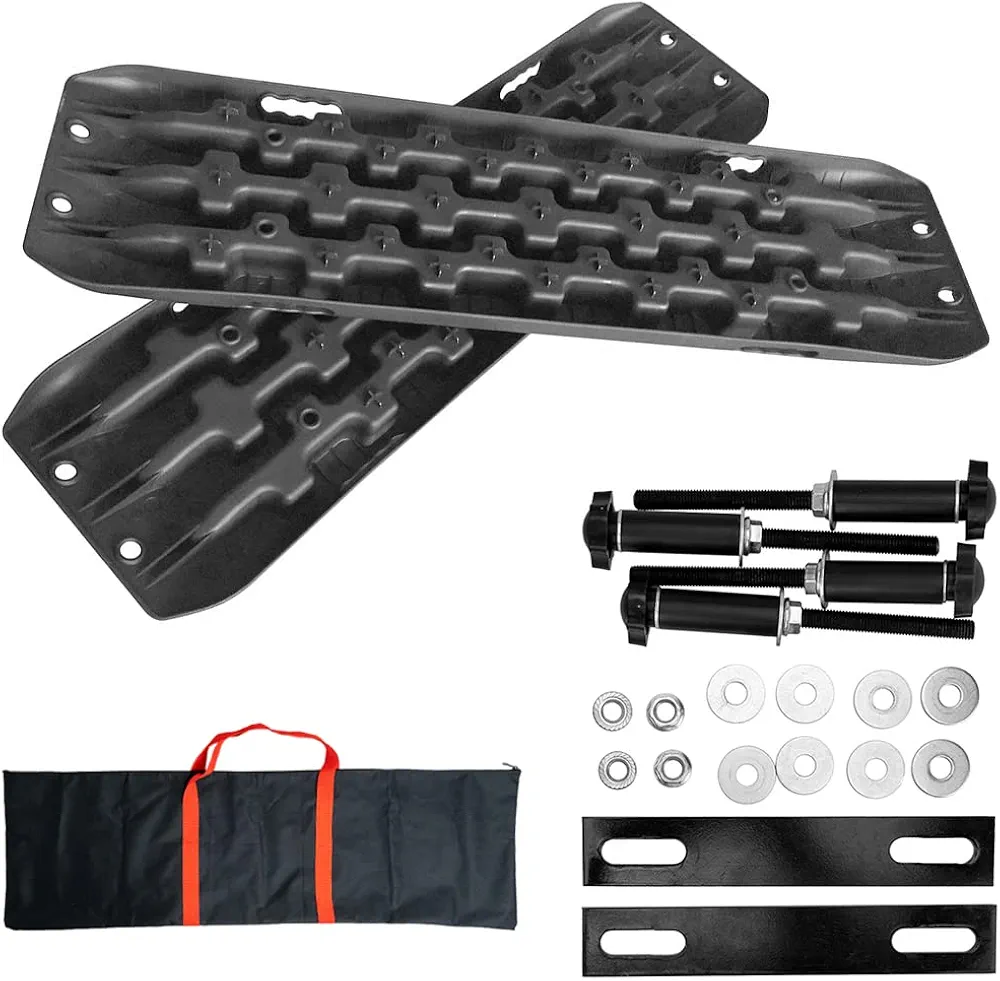 CStern Tablero de recuperación Almohadilla Placa antideslizante Alfombrillas de tracción de recuperación 2 Pcs Negro para llantas del vehículo todoterreno para hielo, barro, arena, nieve