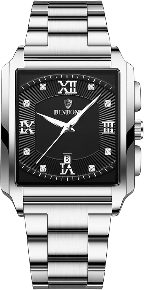 JewelryWe Reloj Analógico Cuadrado Hombre: Reloj de Cuarzo Resistente al Agua para Caballero Puntero Luminoso Calendario Correa de Acero Inoxidable Extraíble - para Ocio Negocios Regalos