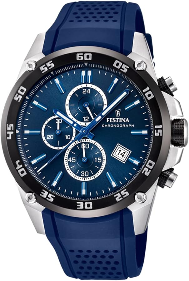 Festina Reloj Hombre F20330/2 The Originals Caja de Acero Inoxidable 316l Plateado Correa de Caucho Azul