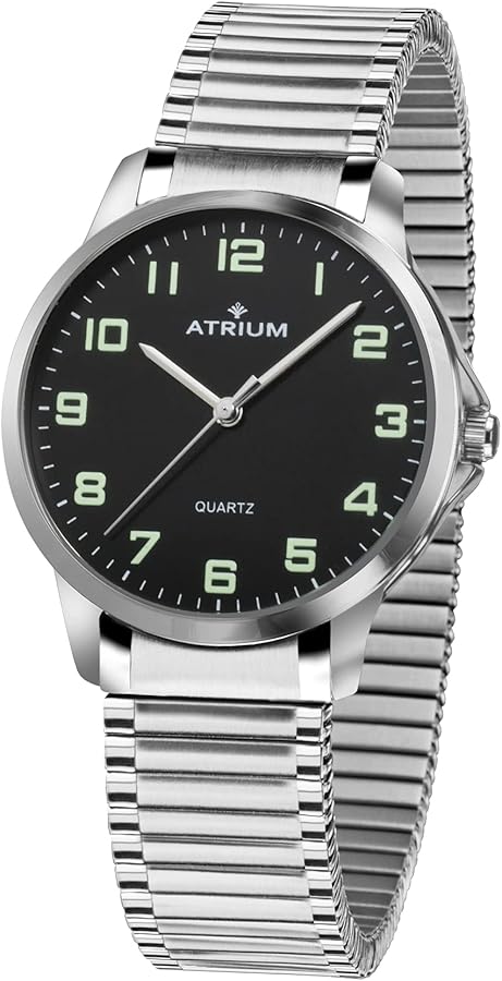 ATRIUM Reloj de pulsera para mujer y hombre, muy claro, de cuarzo, 3 bar, correa de acero, correa flexible A36-51, Negro , 37 mm Gehäusedurchmesser, Pulsera