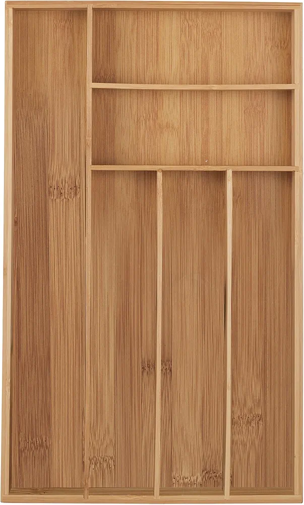 Relaxdays Cubertero Cajón Bambú, Organizador Cubiertos, Separador 6 Compartimentos Cajones, 5 x 27,5 x 46 cm, Natural