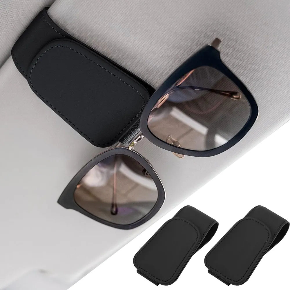 Txeouse 2 Piezas Porta Gafas para Coche,Soporte para Gafas de Sol para Coche,Portatarjetas Magnético de Cuero,Accesorios Coche Interior,Apto para Todos los Modelos de Coche (Negro)